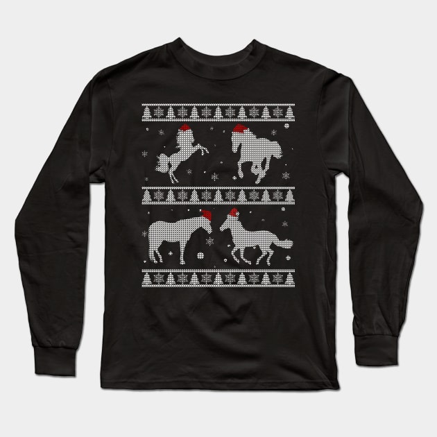 Santa Hat Horses Long Sleeve T-Shirt by Sleazoid